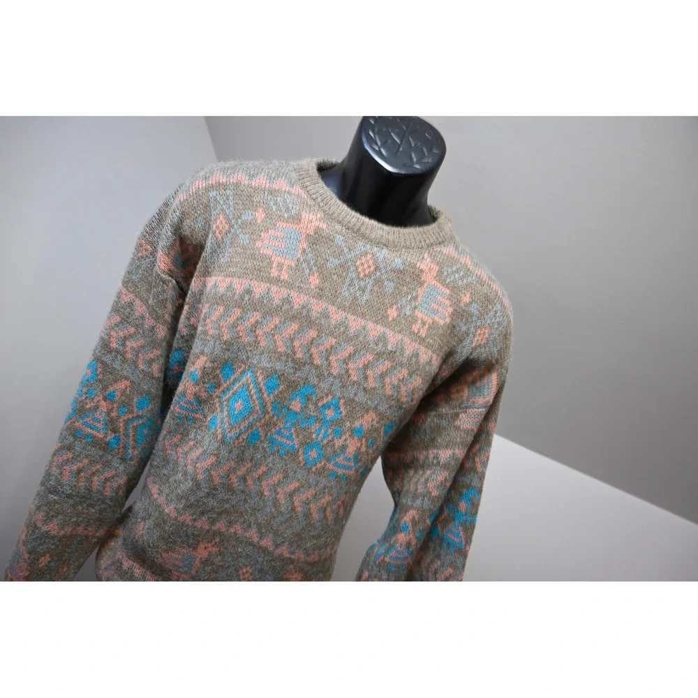 McGregor Sweater Mens XL Brown Blue Geometric Bird Knit Vintage
